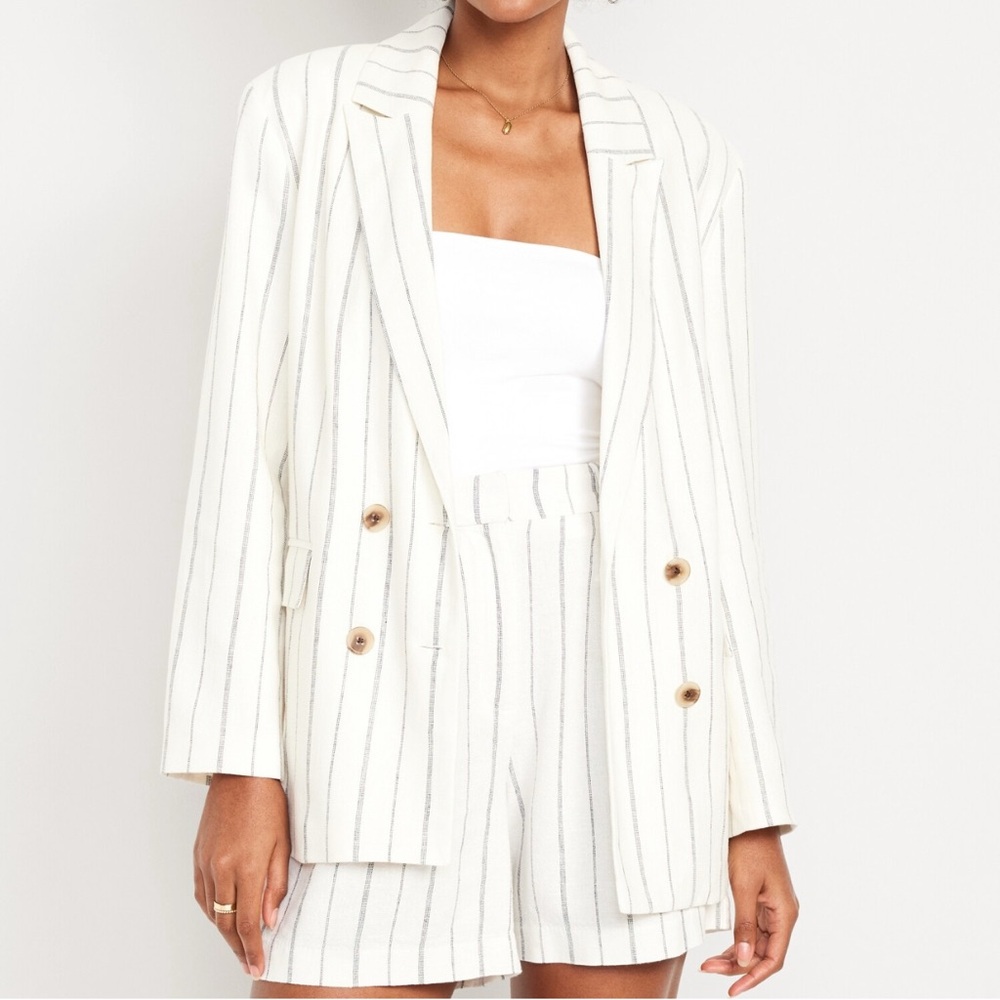 Old Navy Women's Striped Blazer - White and blue